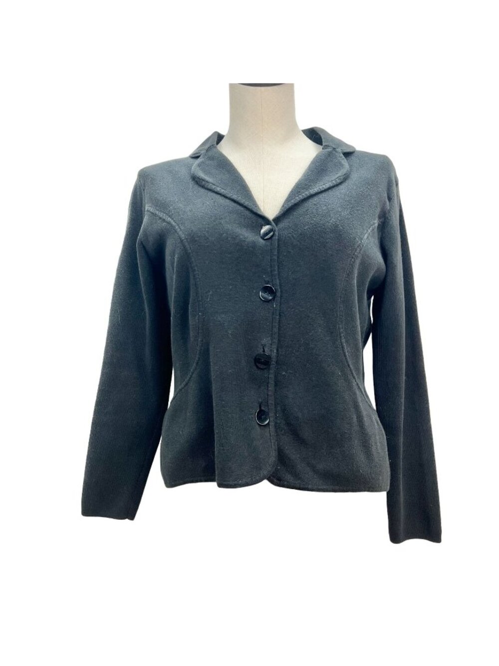 Black Button Front Knit Cardigan Sweater Women’s Size M 21" Length